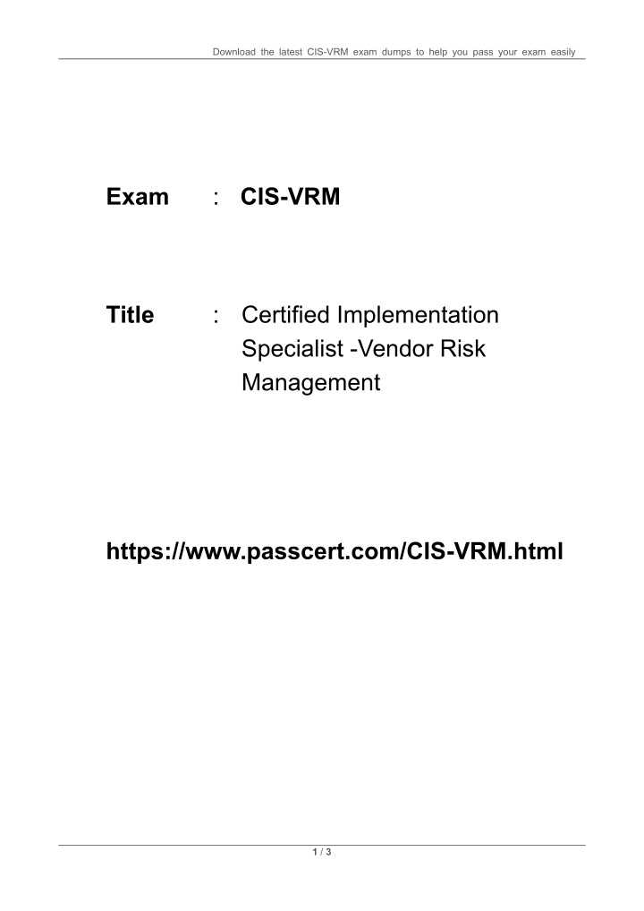 download the latest cis vrm exam dumps to help