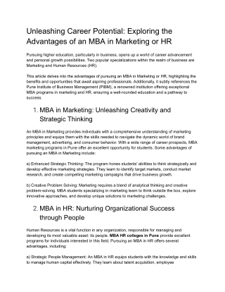 Unleashing Career Potential: Exploring the Advantages of an MBA in Marketing or