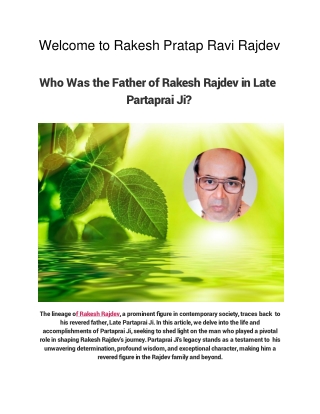 Who Was the Father of Rakesh Rajdev in Late Partaprai Ji_