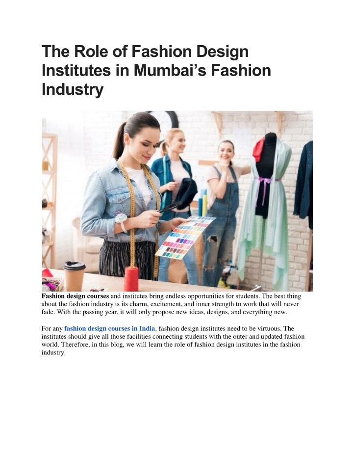 the role of fashion design institutes in mumbai