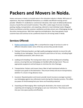 packers and movers in Noida