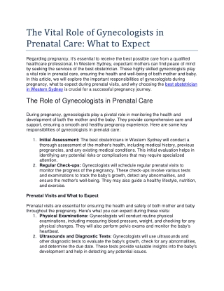 The Vital Role of Gynecologists in Prenatal Care