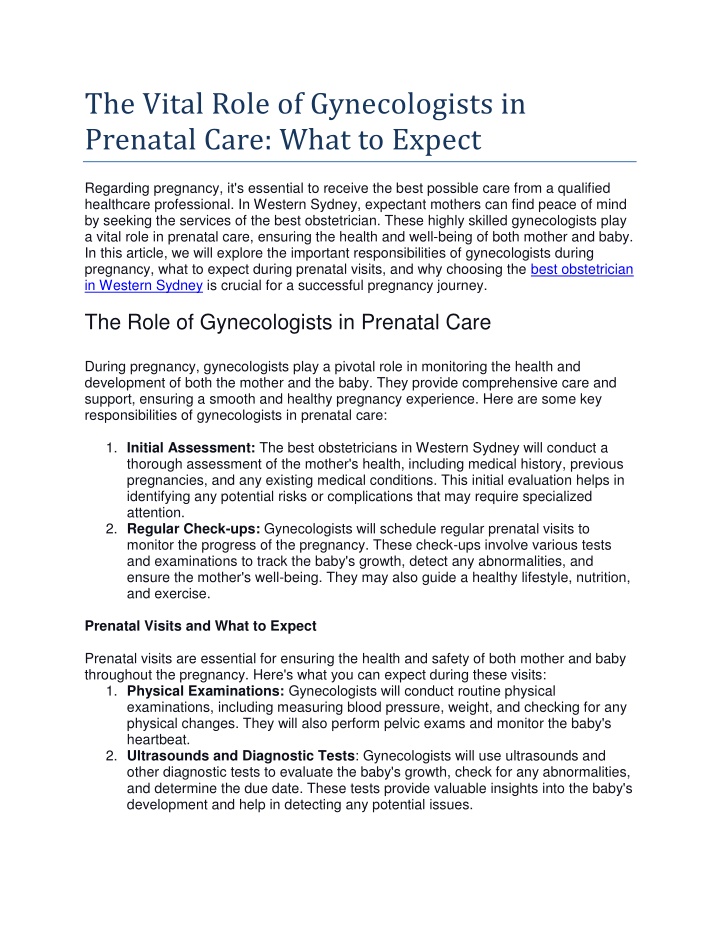 the vital role of gynecologists in prenatal care