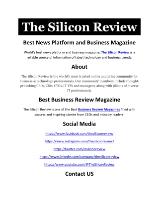 Best News Platform and Business Magazine | The Silicon Review