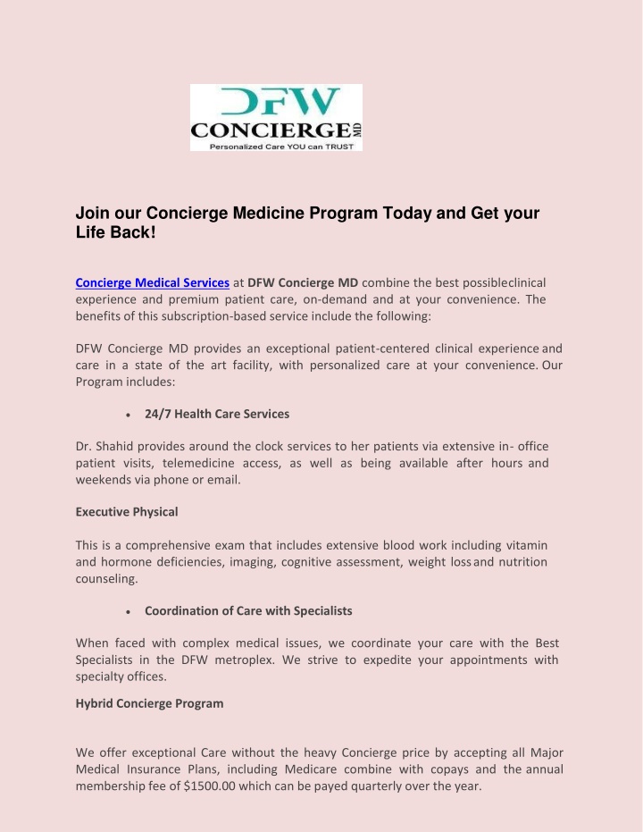 join our concierge medicine program today