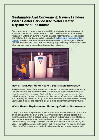 Sustainable And Convenient: Water Heater Replacement In Ontario
