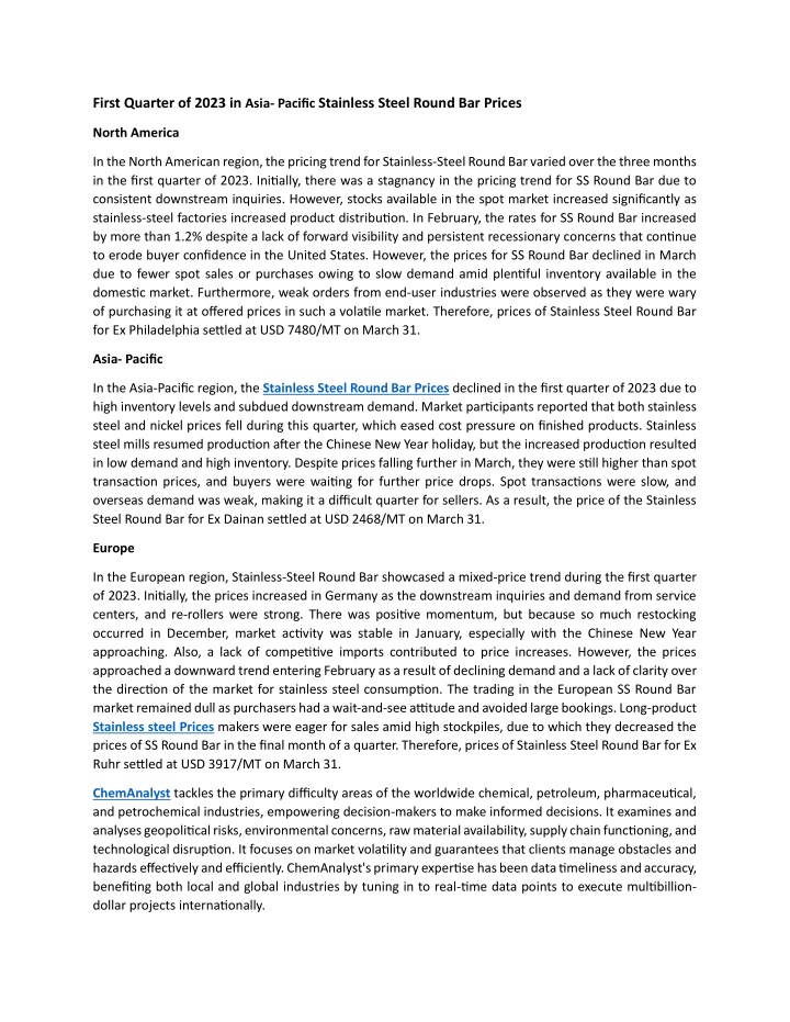 first quarter of 2023 in asia pacific stainless