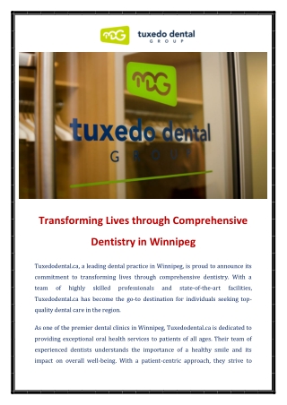 Transforming Lives through Comprehensive Dentistry in Winnipeg