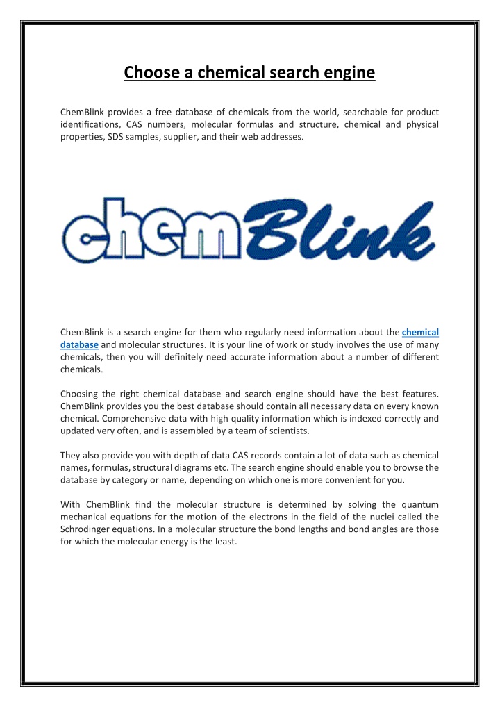 choose a chemical search engine chemblink