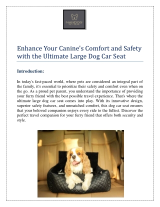 Enhance Your Canine's Comfort and Safety with the Ultimate Large Dog Car Seat