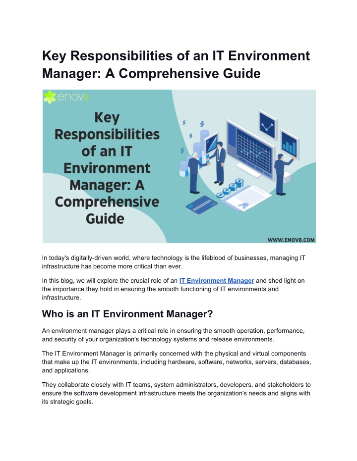 key responsibilities of an it environment manager