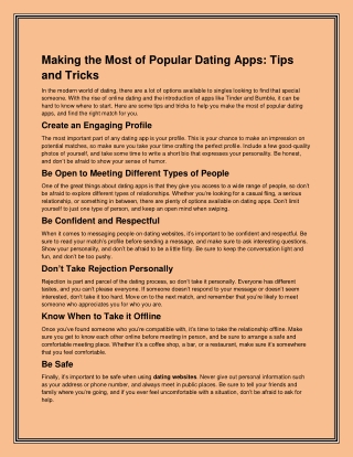 Making the Most of Popular Dating Apps Tips and Tricks