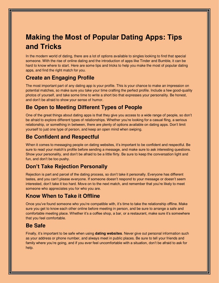 making the most of popular dating apps tips