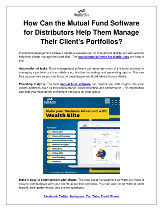 How Can the Mutual Fund Software for Distributors Help Them Manage Their Client's Portfolios