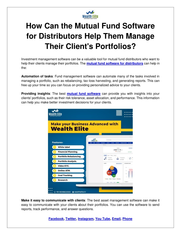 how can the mutual fund software for distributors