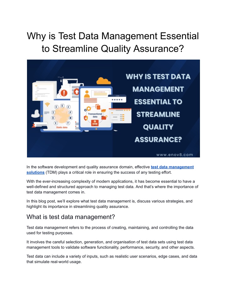 why is test data management essential