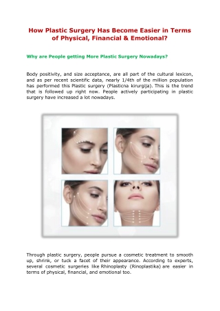 How Plastic Surgery Has Become Easier in Terms of Physical, Financial & Emotional