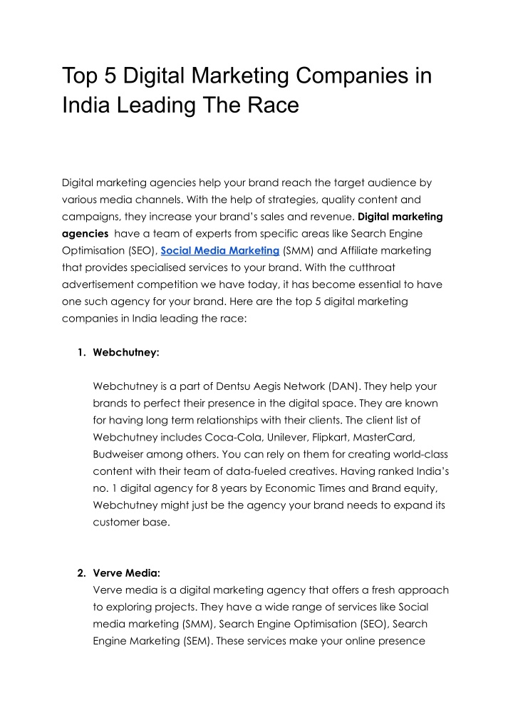 top 5 digital marketing companies in india