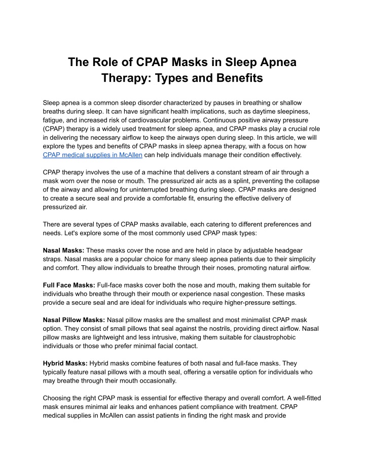 the role of cpap masks in sleep apnea therapy