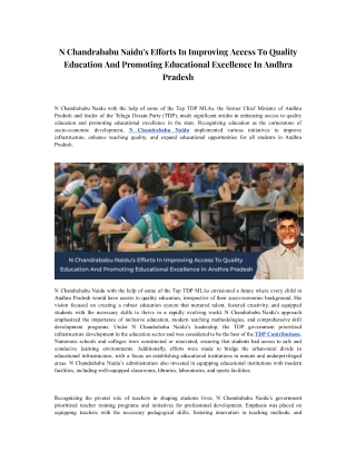 N Chandrababu Naidu's Efforts In Improving Access To Quality Education And Promoting Educational Excellence In Andhra Pr