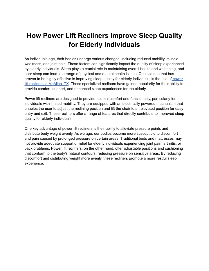 how power lift recliners improve sleep quality