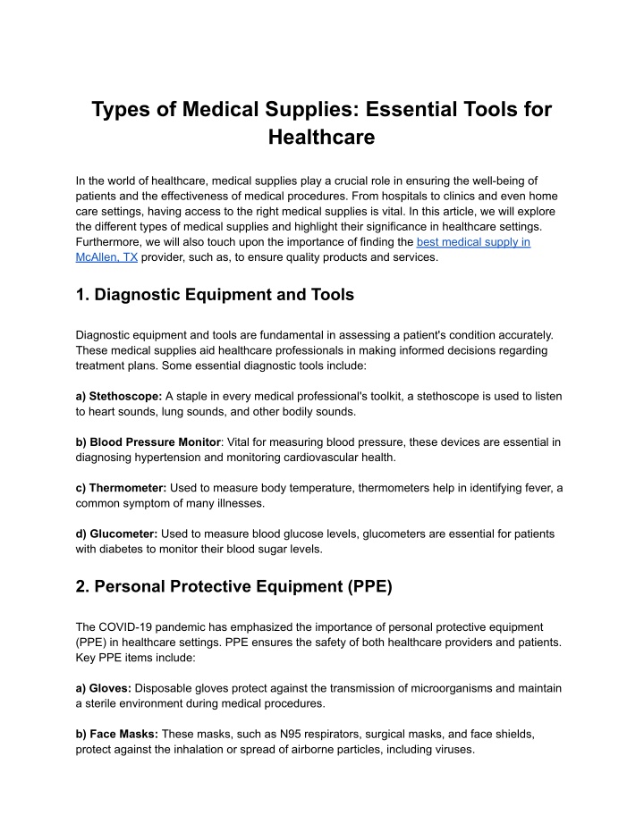 types of medical supplies essential tools