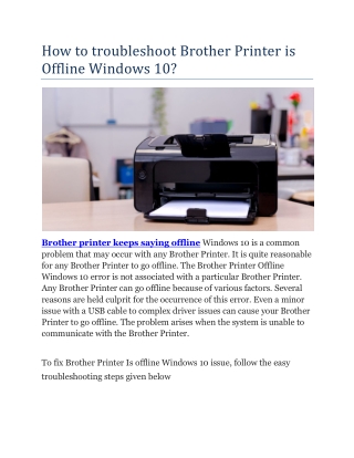 How to troubleshoot Brother Printer is Offline Windows 10