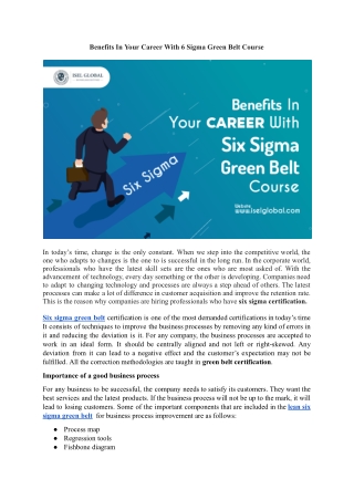 Benefits In Your Career With 6 Sigma Green Belt Course