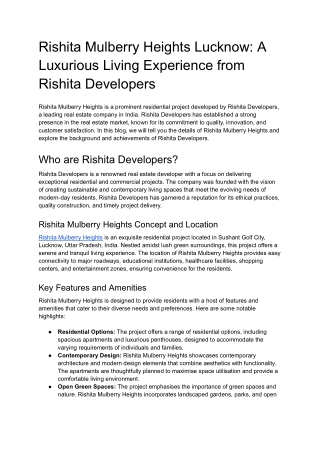 Rishita Mulberry Heights Lucknow_ A Luxurious Living Experience from Rishita Developers