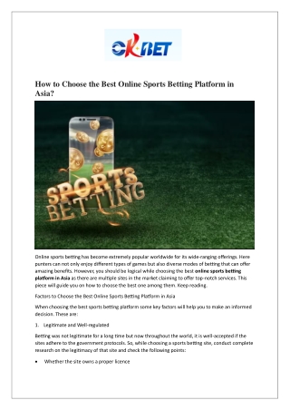 How to Choose the Best Online Sports Betting Platform in Asia