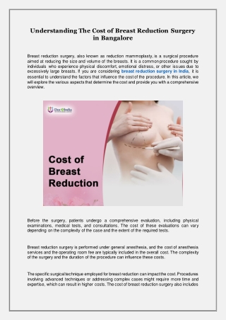 Understanding The Cost of Breast Reduction Surgery in Bangalore