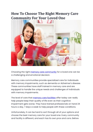 how to choose the right memory care community