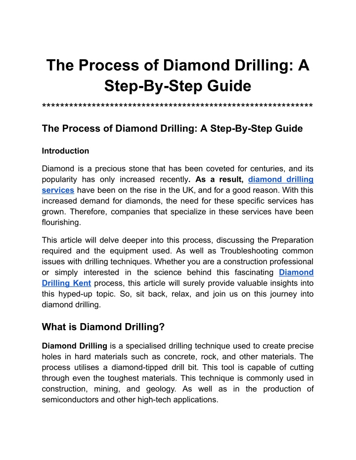 the process of diamond drilling a step by step