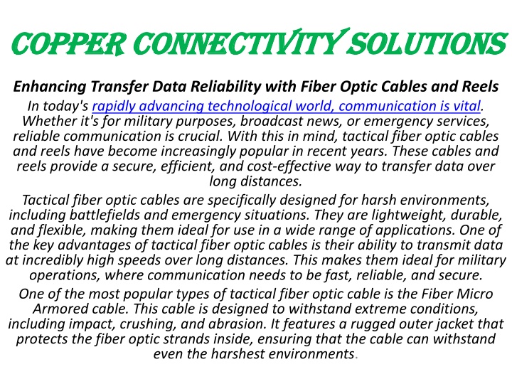 copper connectivity solutions