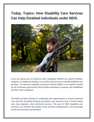 How Disability Care Services Can Help Disabled Individuals under NDIS