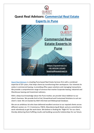Quest Real Advisors Commercial Real Estate Experts in Pune