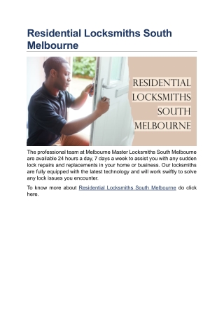 Residential Locksmiths South Melbourne