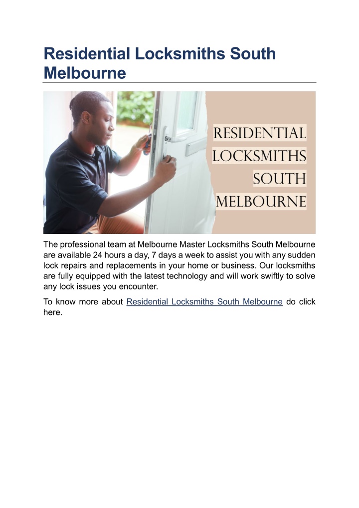 residential locksmiths south melbourne