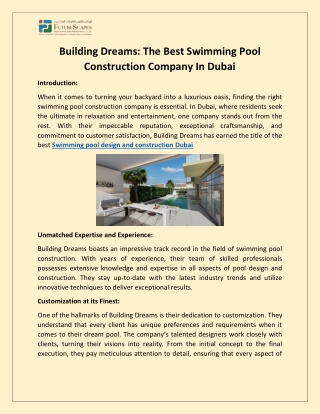 Building Dreams- The Best Swimming Pool Construction Company In Dubai