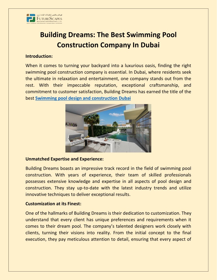 building dreams the best swimming pool