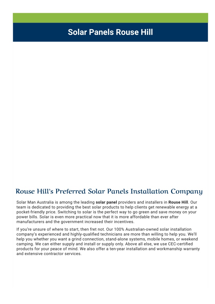 solar panels rouse hill