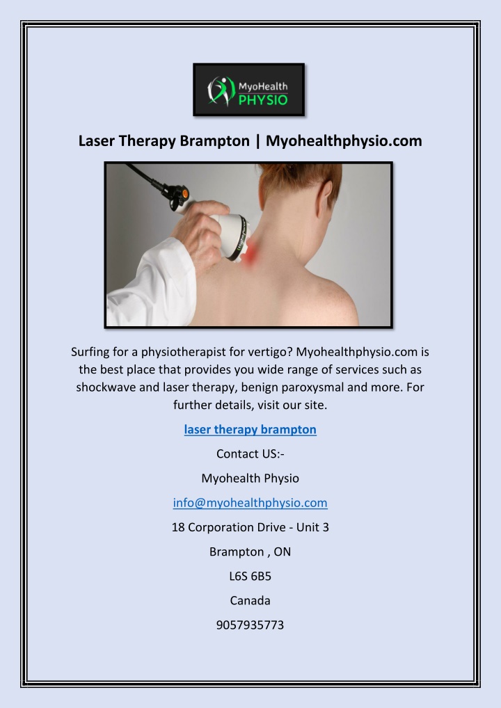laser therapy brampton myohealthphysio com