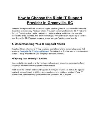 How to Choose the Right IT Support Provider in Greenville, SC