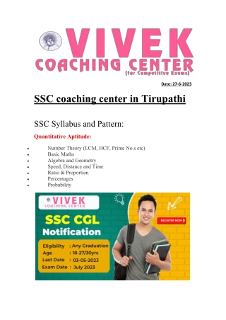 SSC Coaching Center in Tirupathi
