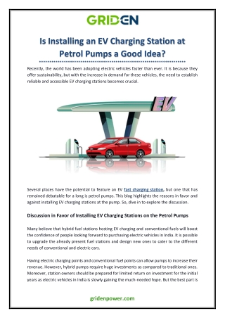 Is Installing an EV Charging Station at Petrol Pumps a Good Idea