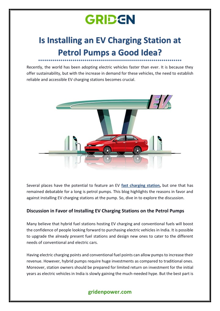 is installing an ev charging station at petrol