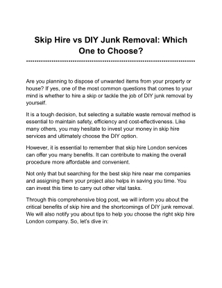 Skip Hire vs DIY Junk Removal: Which One to Choose?