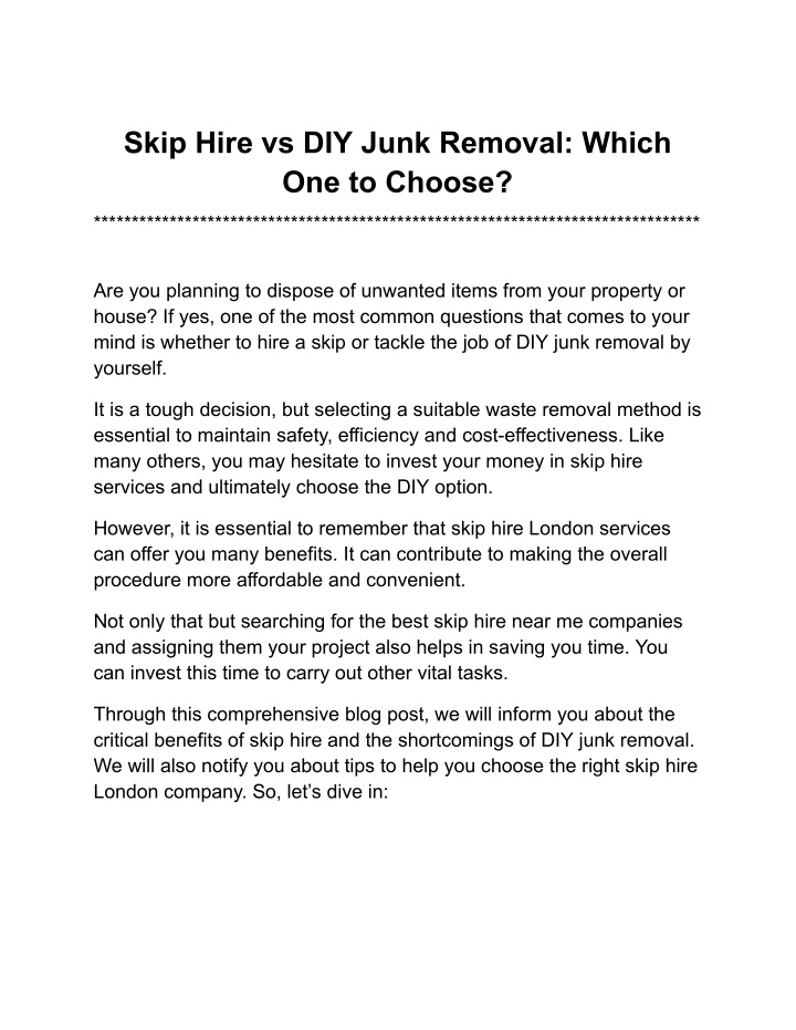 skip hire vs diy junk removal which one to choose