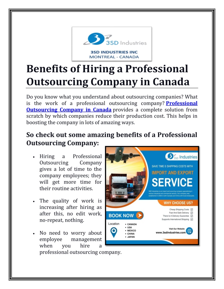 benefits of hiring a professional outsourcing
