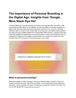 The Importance of Personal Branding in the Digital Age_ Insights from 'Google Mera Naam Kya Hai'